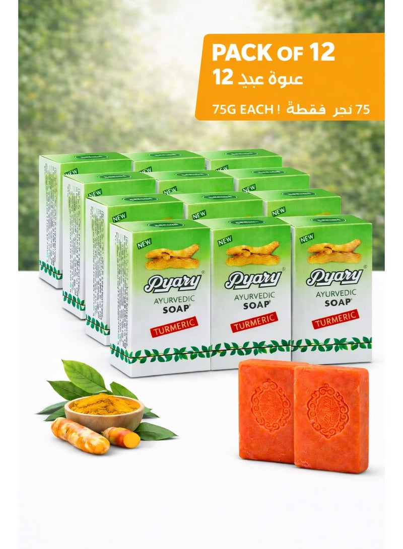 بياري صابون بياري بالكركم الأيورفيدي عبوة 12 × 75 جم | صابون استحمام عشبي طبيعي | غني بالكركم | مناسب لجميع أنواع البشرة - Image 2